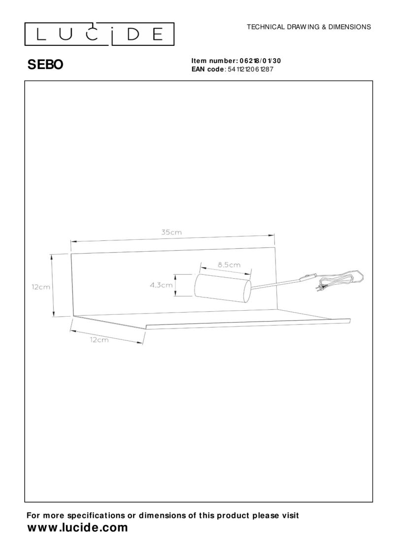 Lucide SEBO - Nočná lampa - 1xE27 - Čierna